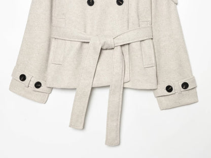 Women's soft textured double breasted stand collar Coat