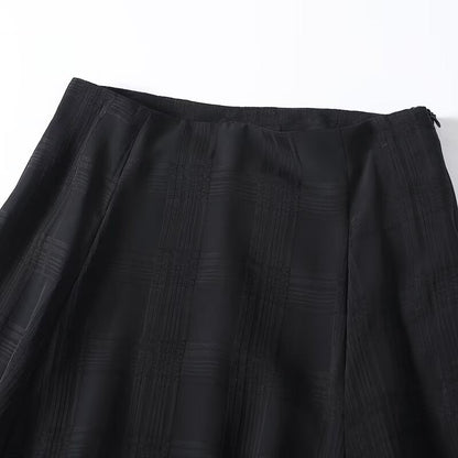 Women's New Fashion draped texture Plaid wide swing MIDI skirt