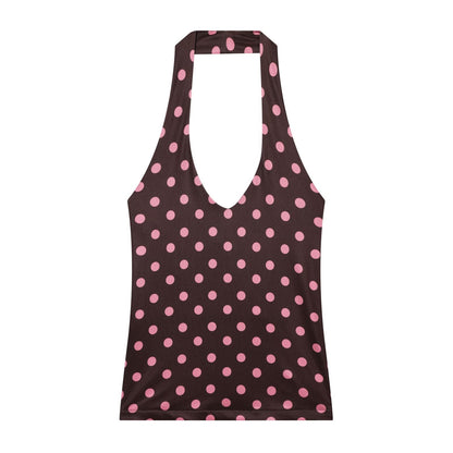 2026 suit Women's 2 pieces polka dot MIDI skirt+Hanging neck top