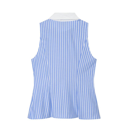 Women's bow decoration striped sleeveless shirt