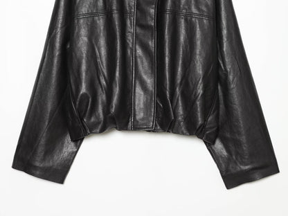 Women's bubble hem imitation leather oversized jacket