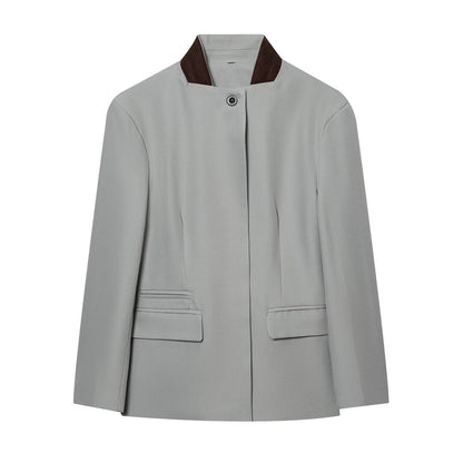 suit Women's 2 pieces long sleeved contrasting collar Blazer Coat +Pants