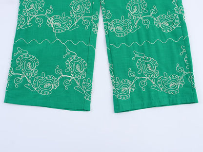 Women's casual embroidered wide leg pants