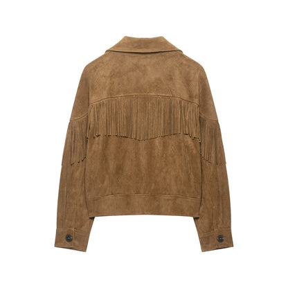 Women's suede texture effect tassel jacket Coat