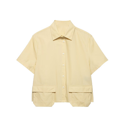 suit Women's 2 pieces pocket decoration casual lapel shirt+skirt