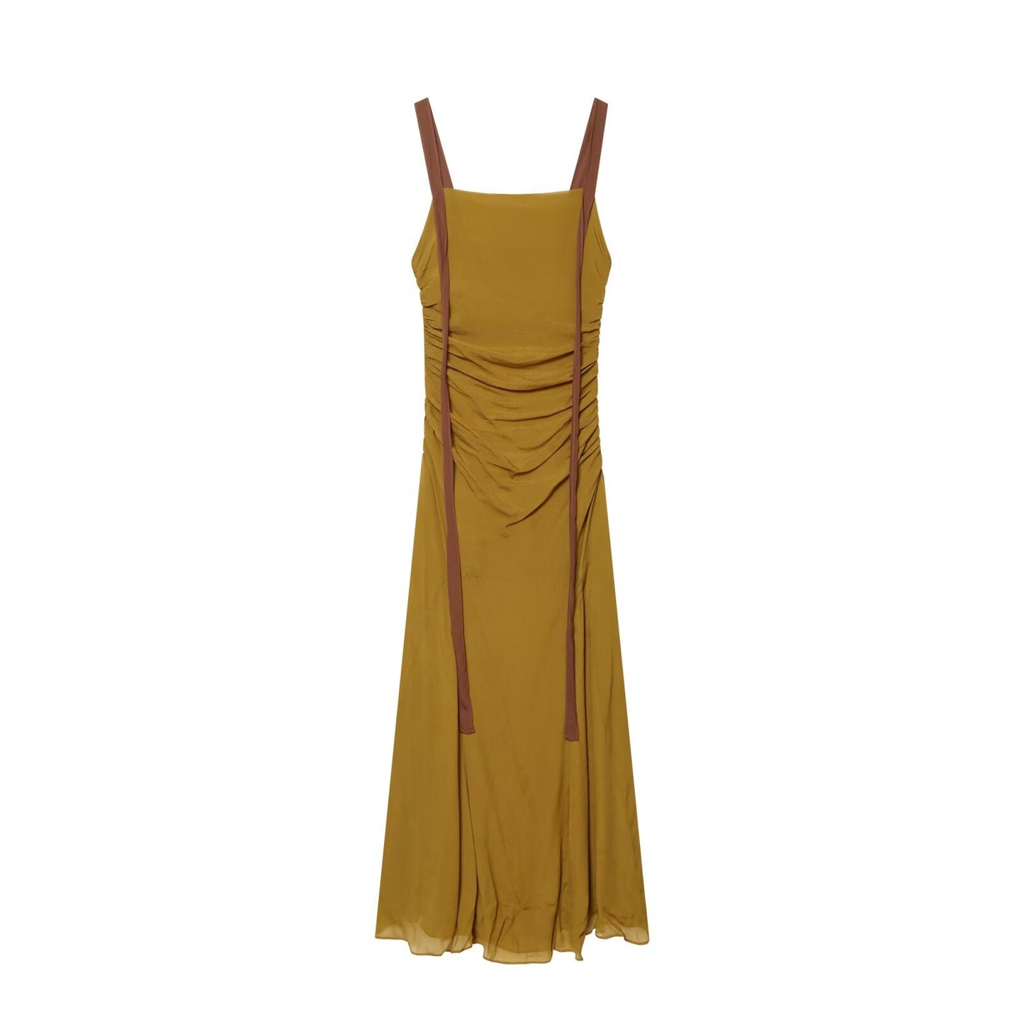 Women's pleated wide shoulder strap Midi dress