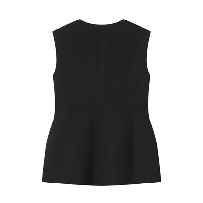 suit Women's 2 pieces black slim V-neck vest+Pants