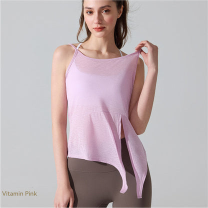 2026 women's new yoga blouse sweat-absorbent breathable split sports camisole
