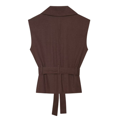 Women's with Belt sleeveless linen blend vest