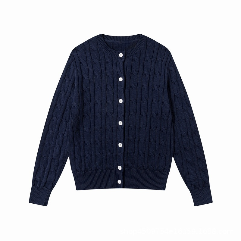 Women's new round neck solid color long sleeve knit cardigan