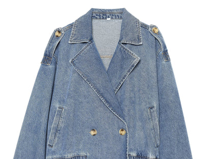 Women's double breasted short denim jacket