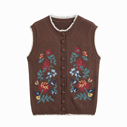 Women's O-Neck flower jacquard knitted vest
