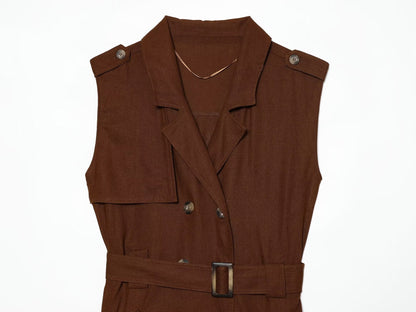 Women's With Belt sleeveless linen blend dress