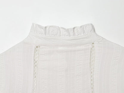 Women's pleated lace decorative casual shirt
