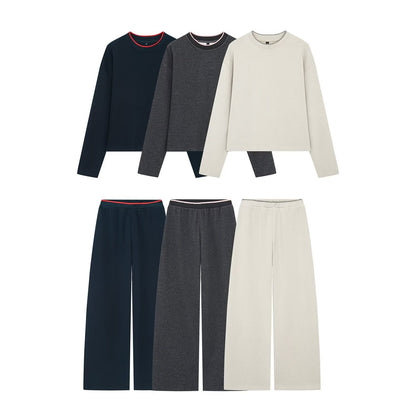 suit Women's 2 pieces contrasting striped soft texture sweatshirt+Pants