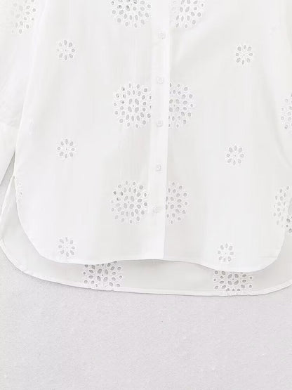 suit Women's 2 pieces loose hollow embroidered shirt+Shorts