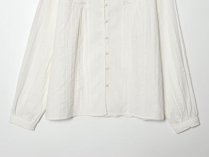 Women's pleated lace decorative casual shirt