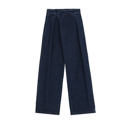 suit Women's 2 pieces bag buckle decorative denim top+high waist wide leg jeans