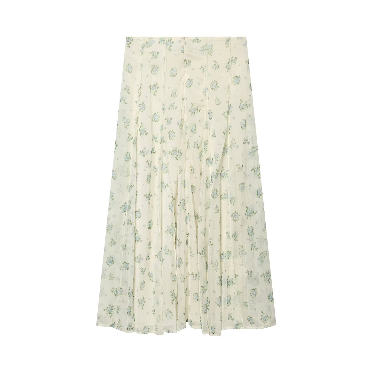 suit Women's 2 pieces chiffon floral A-line MIDI skirt+floral top