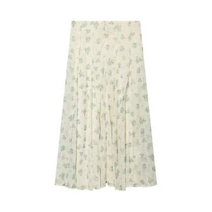 suit Women's 2 pieces chiffon floral A-line MIDI skirt+floral top