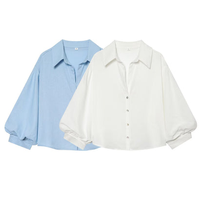 Women's linen blended bubble sleeve shirt