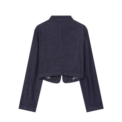 Women's buckle decoration short denim jacket
