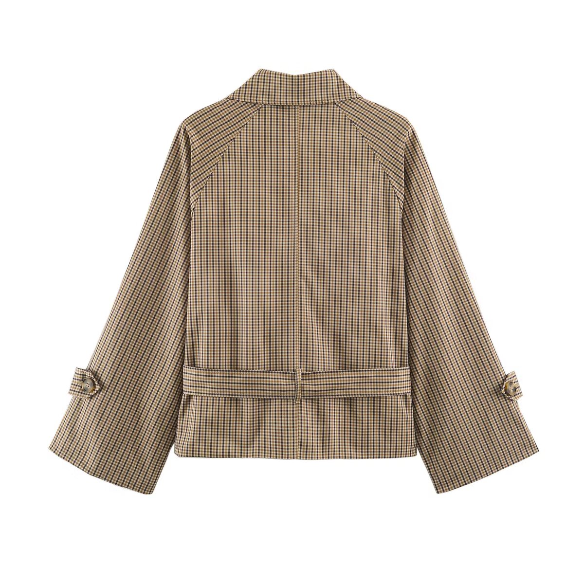 Women's with belt double breasted Plaid trench Coat