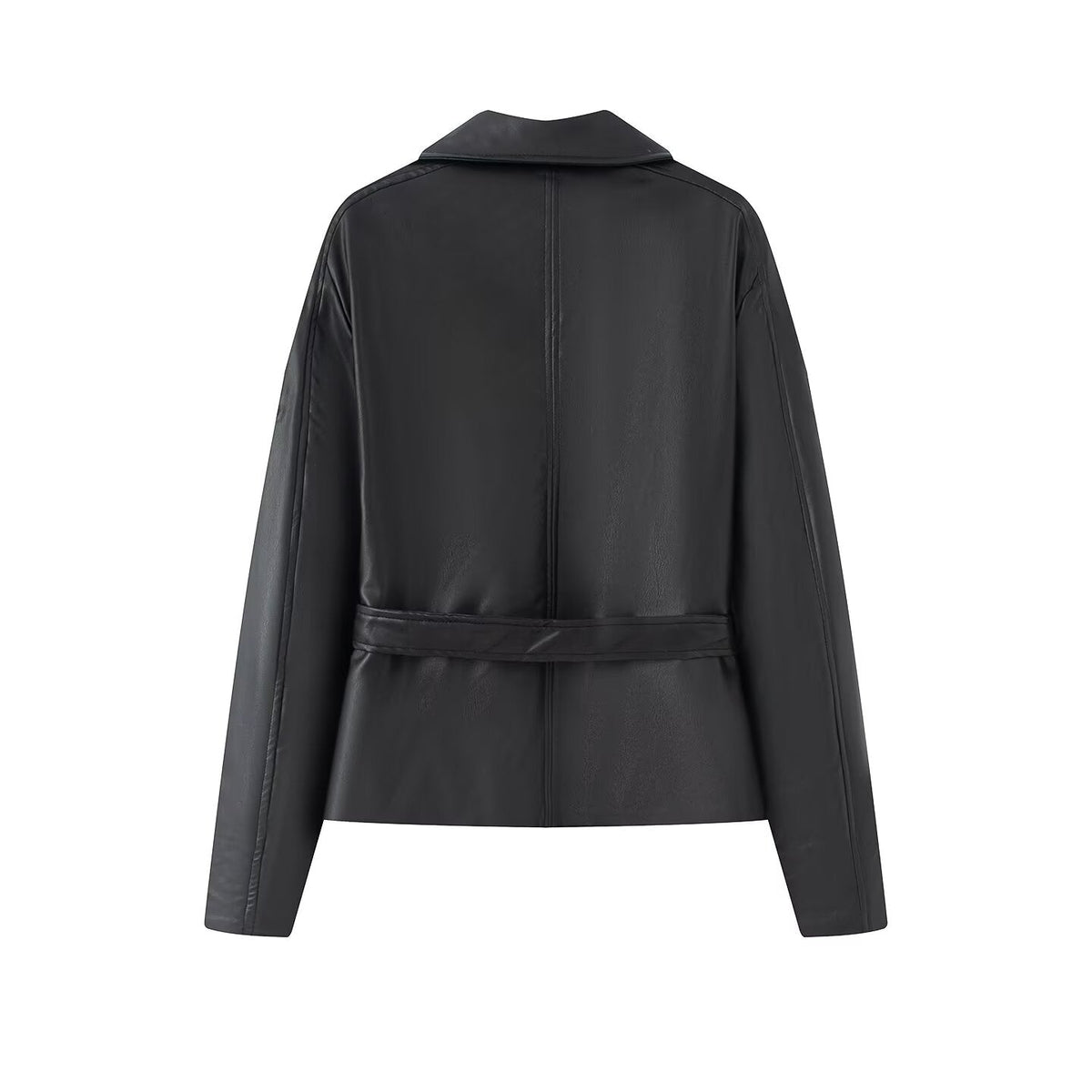 Women's with belt faux leather windbreaker Coat