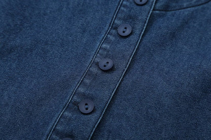 suit Women's 2 pieces denim effect breasted top+pleated jeans