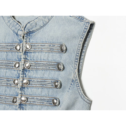 Women's button decoration sleeveless denim vest