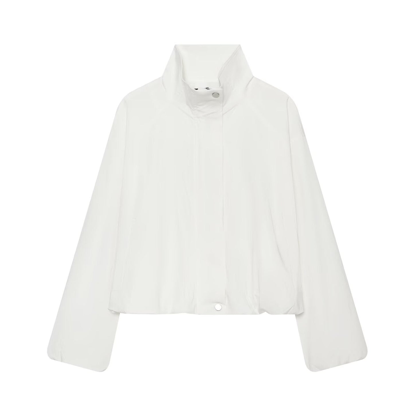 Women's Stand Collar Button Zipper Short Coat
