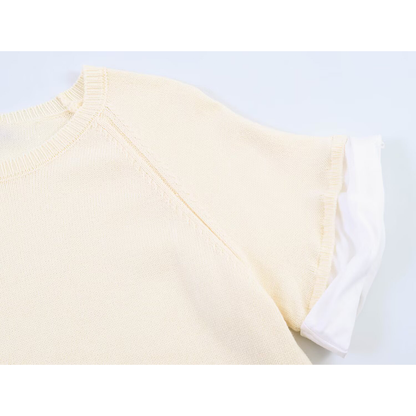 Women's rolled up sleeve patchwork knit Shirt