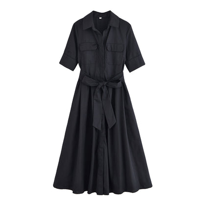 Women's with Belt shirt style poplin striped dress