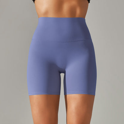 Women's new solid color yoga shorts double sanding tight high waist elastic exercise fitness three-point yoga pants.