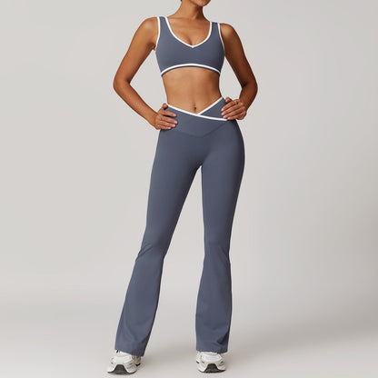 Women's New Cross-waist Sports Suit Female Contrast Backless Tight Nude Yoga Suit Running Fitness Yoga Suit