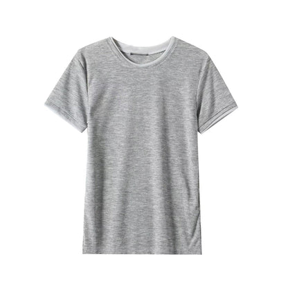 Women's New Fashion Basic Style Double Color Edge O Neck Short sleeved T-shirt