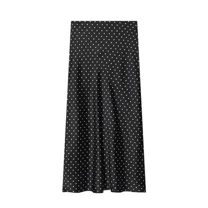 Women's polka dot satin texture MIDI skirt