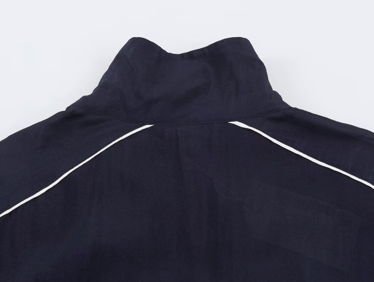 Women's stand collar contrasting striped loose Coat