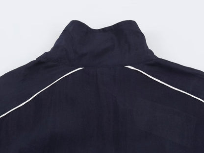Women's stand collar contrasting striped loose Coat