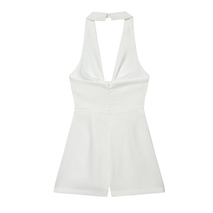 Women's knot decoration hanging neck mini dress