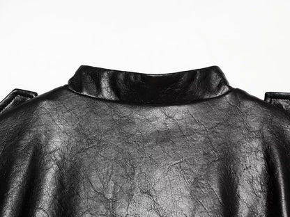 Women's with Belt Black Leather Effect Jacket