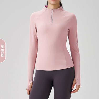Women's new reflective half zipper yoga fitness jacket