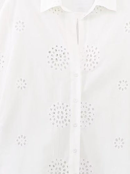suit Women's 2 pieces loose hollow embroidered shirt+Shorts