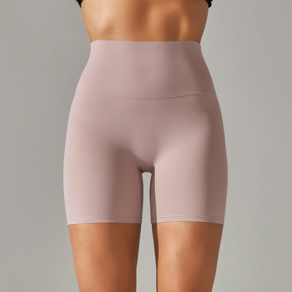 Women's new solid color yoga shorts double sanding tight high waist elastic exercise fitness three-point yoga pants.