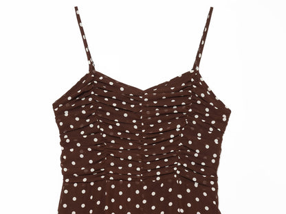 Women's polka dot chiffon suspender MIDI dress
