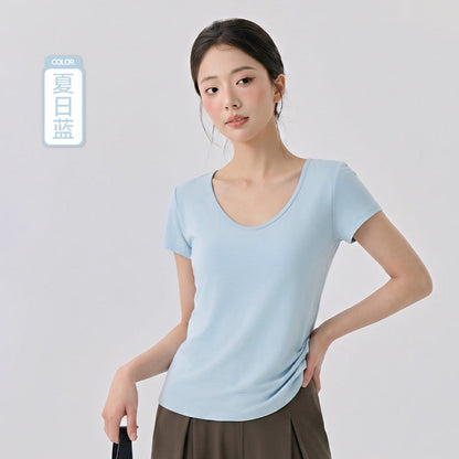 LU Women's new cool thin yoga U-neck slim sports T-shirt