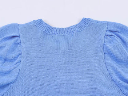 Women's O Neck bubble short sleeved knitted Coat