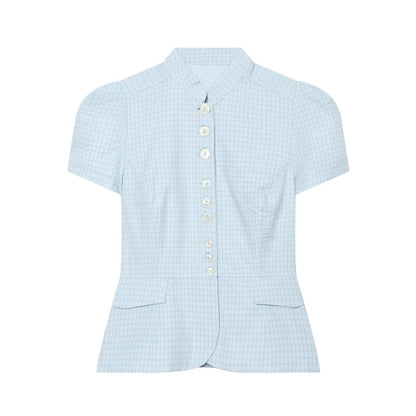 Women's short skirt style hem plaid top