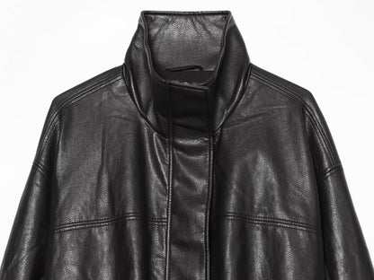 Women's bubble hem imitation leather oversized jacket