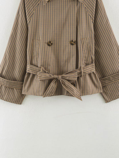 Women's with belt double breasted Plaid trench Coat